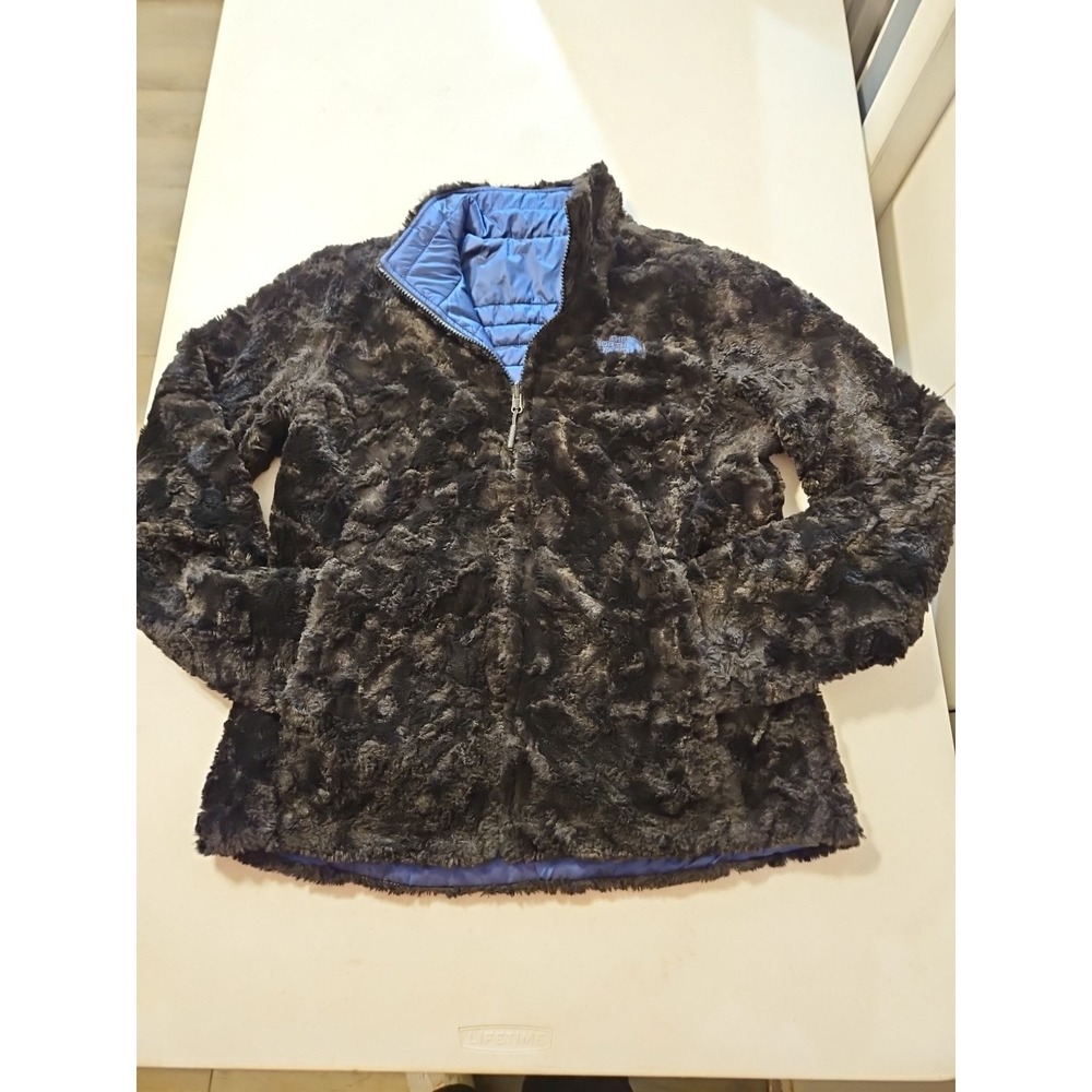 The North Face Reversible insulated Jacket Womens Medium Black Fur/ Blue